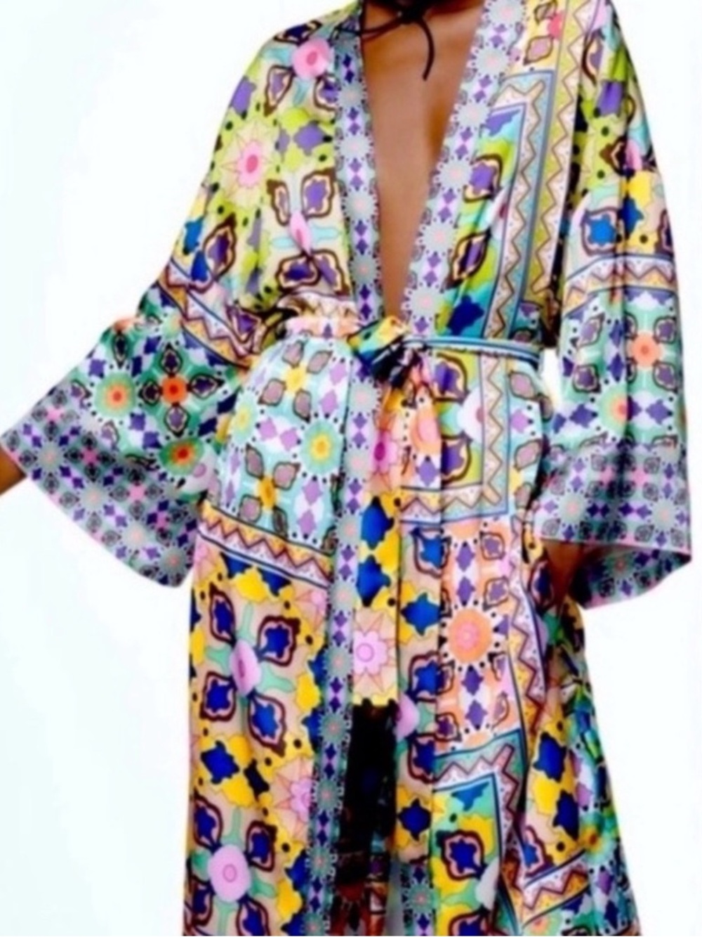 Zara Multicolor Kimono Robe with Split Hem ~ L